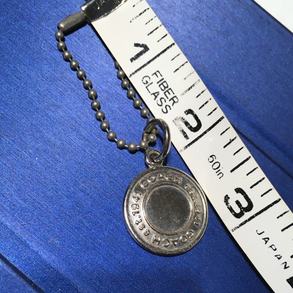 COACH Embossed Round Disk Silver Tone Button Key Fob Charm Keyring